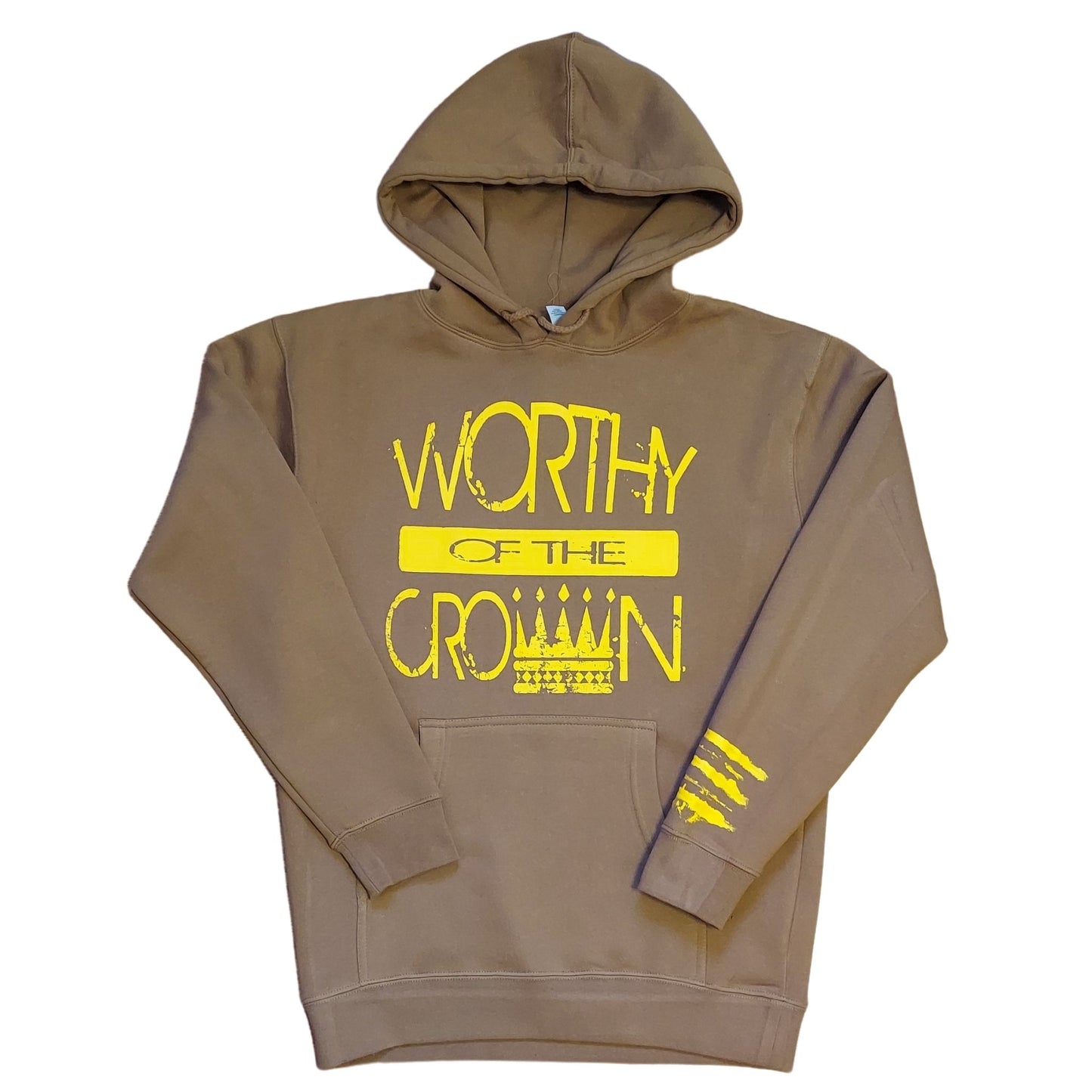 Worthy Of The Crown Distress Print Hoodie "Brown & Gold"