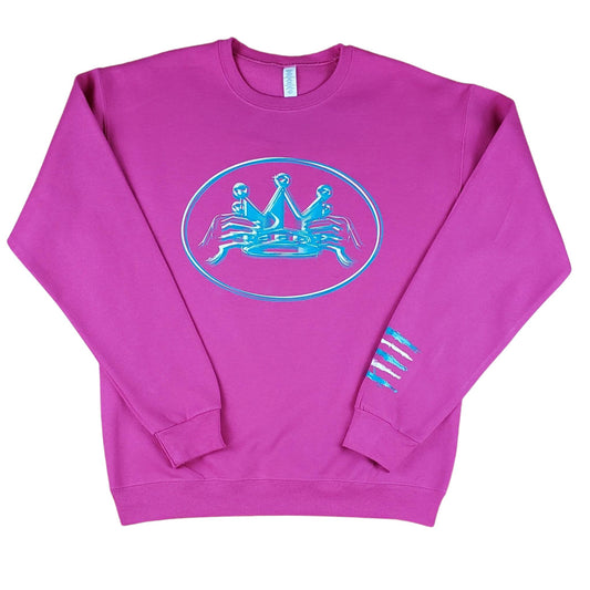 Worthy Of The Crown LOGO Sweatshirt "Cyber Pink & Teal/White"
