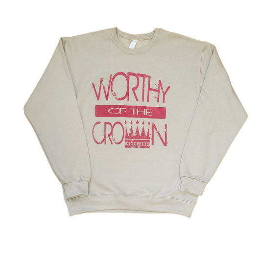 Worthy Of The Crown Distress Print Sweatshirt "Khaki & Crimson"