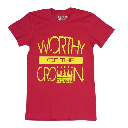 Worthy Of The Crown Distressed Tee Women "Red and Gold"